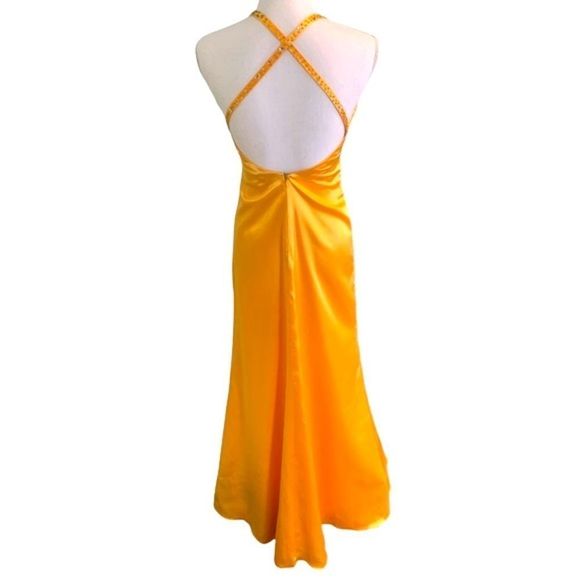 Beautiful May Queen Yellow Gold Prom/Evening Satin Dress - Picture 3 of 7